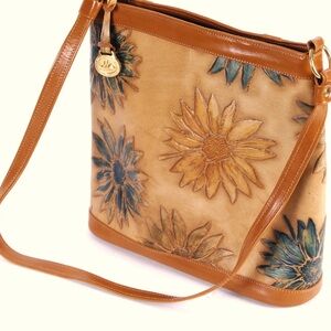 Brahmin Embossed Flowers Leather Crossbody Purse Handbag.